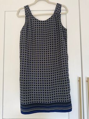 Lila Rose Navy and Cream Patterned Sleeveless Shift Dress